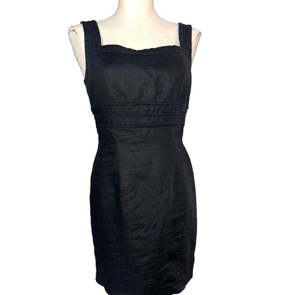 Carmen Marc Valvo Vintage Women’s Linen Sheath Little Black Dress size 8 Elegant